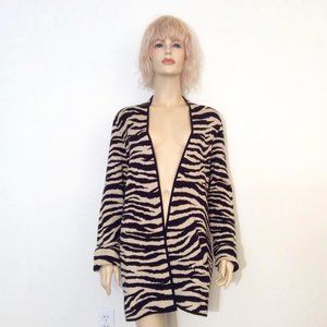 KASPER Tiger/Zebra print NWOT Wool Blend Longline cardigan sweater jacket Size L